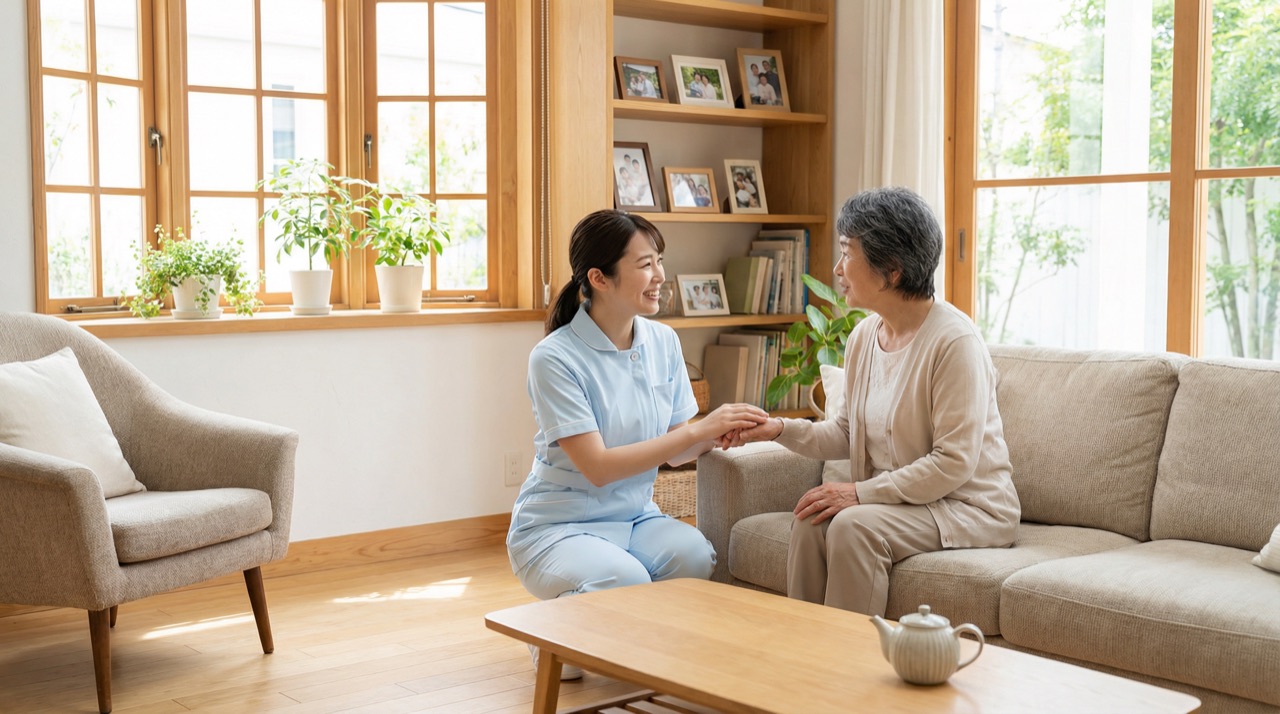 豊中市で訪問看護師が利用者様のご自宅を訪問し在宅療養を支える様子
